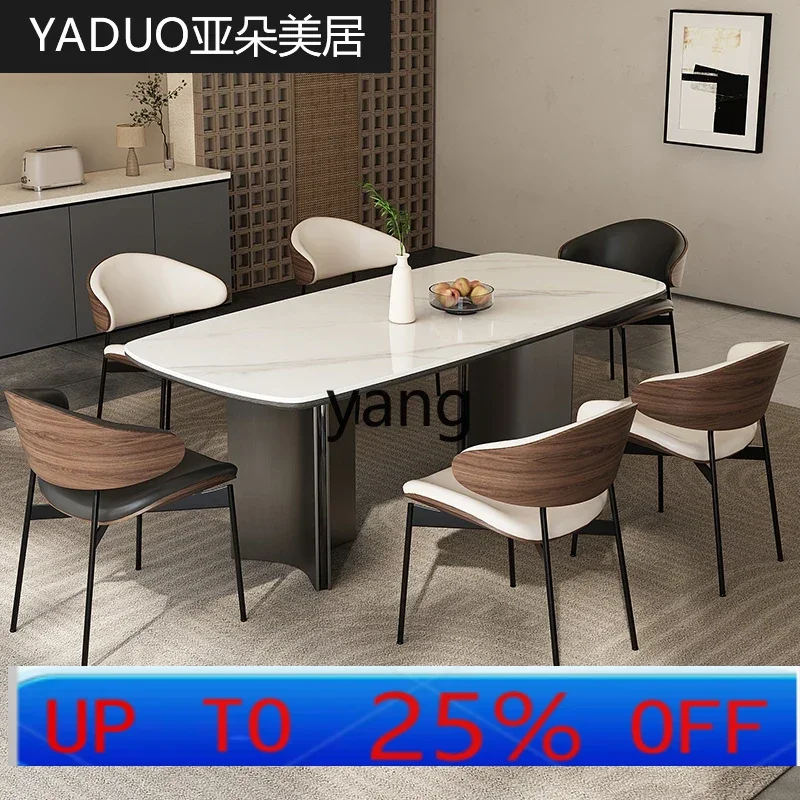 

LH simple modern black rock slab dining table and chair combination rectangle