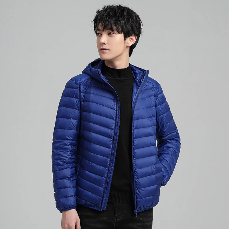 Herren Puffer Jacke Neuankömmlinge Herbst Winter Licht packbare Daunen jacke Herrenmode Kapuze lässig weißen Enten Daunen mantel