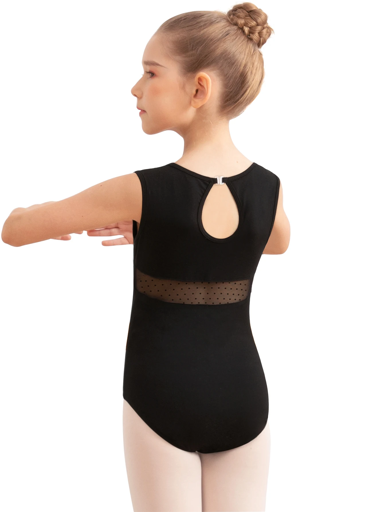 Girls Hollow water-drop Back Ballet Leotard Toddler  Waist Mesh Dance Gymnastic Outfits Kids SleevelessTank Dancewear