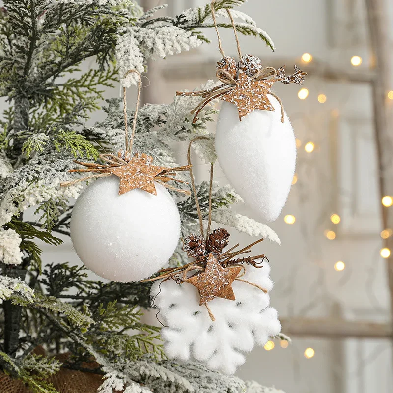 2024 Christmas Ball Ornament White Snow Clock Drop Pendant Christmas Tree Hanging Ornament for New Year Christmas Decorations