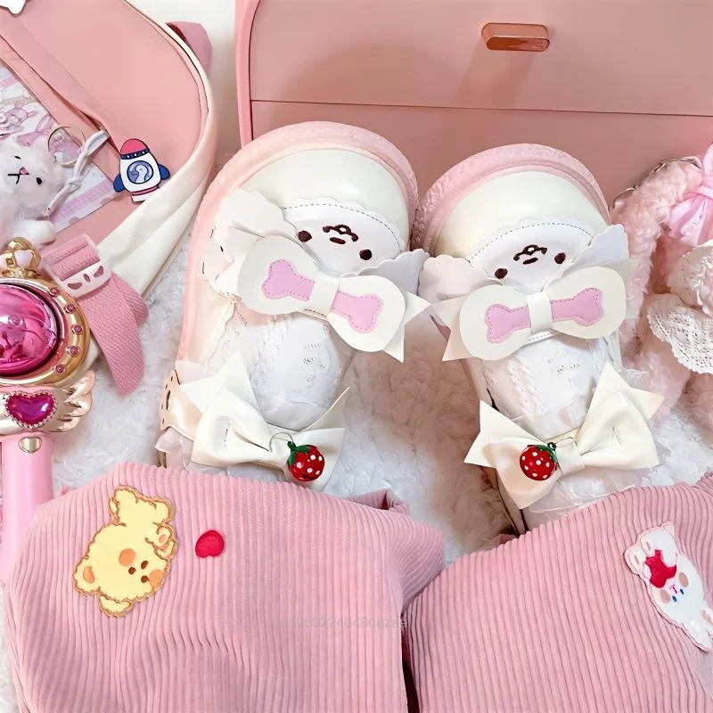 Nowa Sanrio Cinnamoroll buty Mary jane kobiet Y2k Preppy słodka Lolita buty z pętelkami moda Cosplay wszechstronny małe skórzane buty