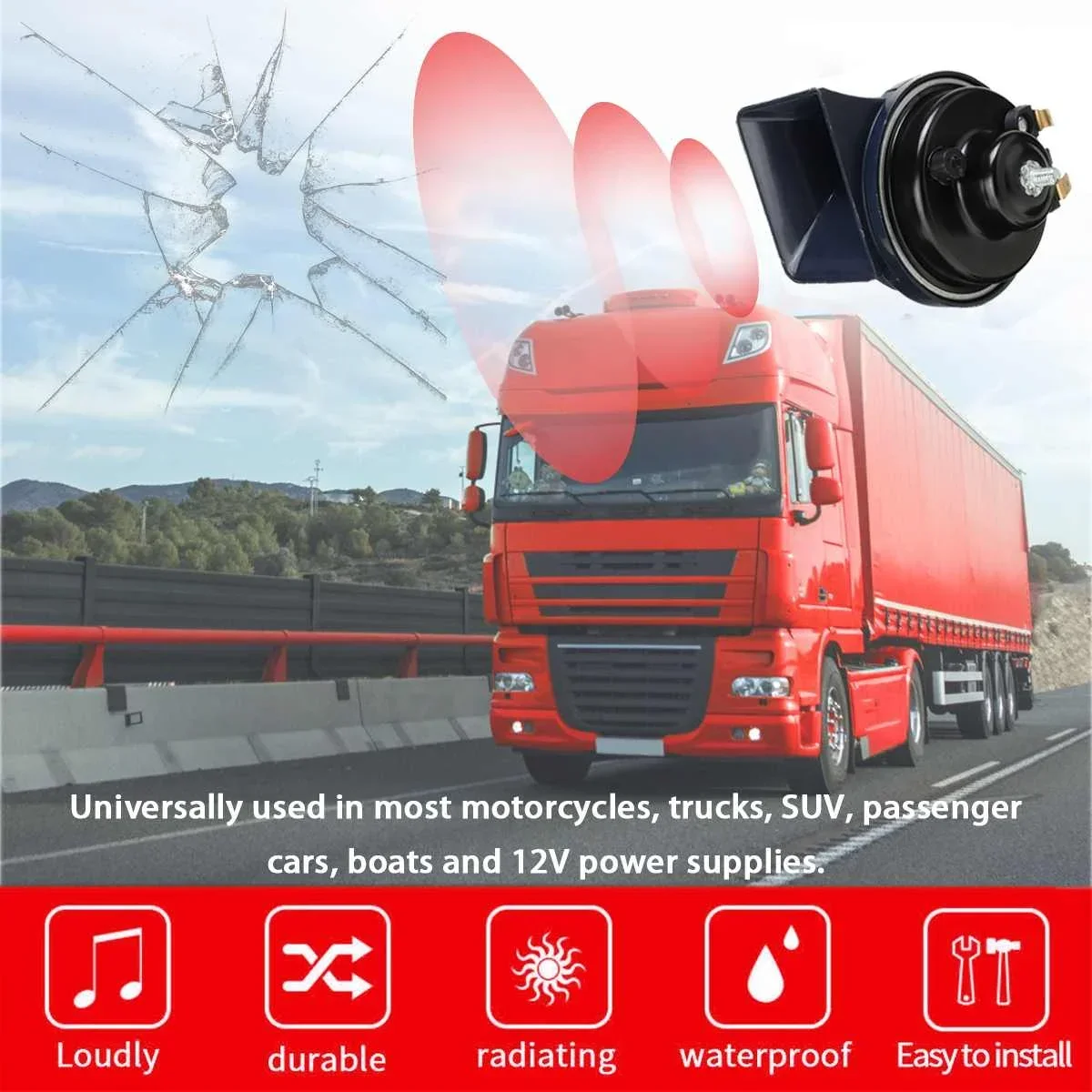 800DB Loud Car Air Horn Universal 12V Trumpet Super Train Horn for Trucks Vehicle Horn Dual-tone Electric Snail Air Horn