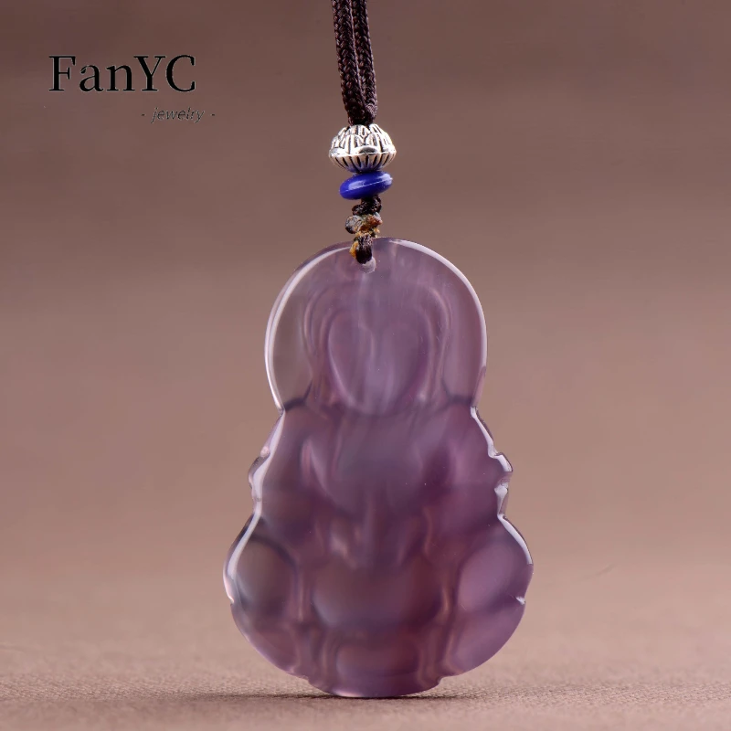 Natural Ice Type Emperor Purple Chalcedony Guanyin Pendant Hand-carved Domineering Jade Necklace Men and Women Holiday Gift