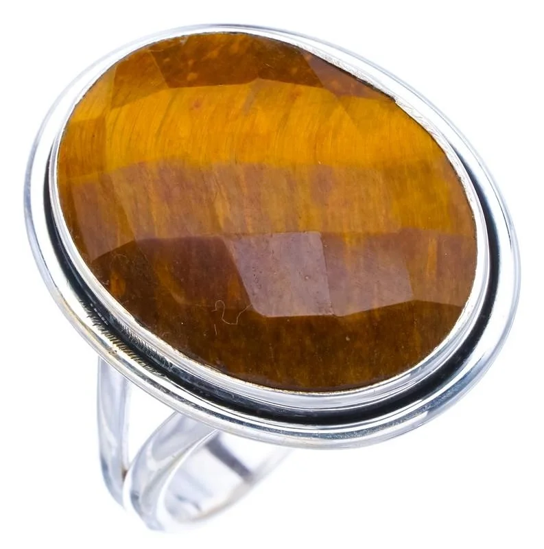 StarGems® Natural Tiger Eye Handmade 925 Sterling Silver Ring 9.5 F1133