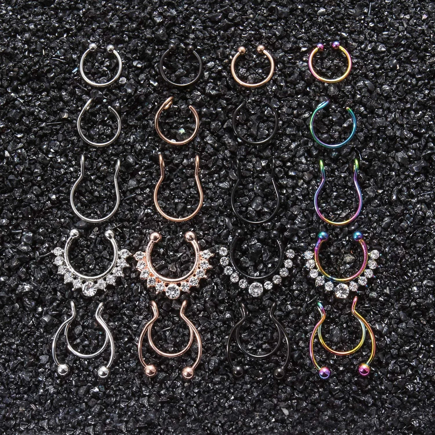 20 teile/satz magnetische Hufeisen Nasenringe 316l Edelstahl Faux Septum Ringe Stone go gefälschte Piercing Clip auf Nase Reifen ringe