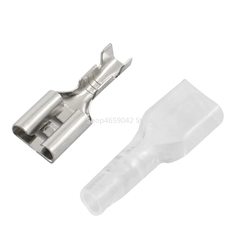 100PCS/50Pairs 6.3mm Female Spade Crimp Terminals Electrical Insulating Sleeve Wire Wrap Connector