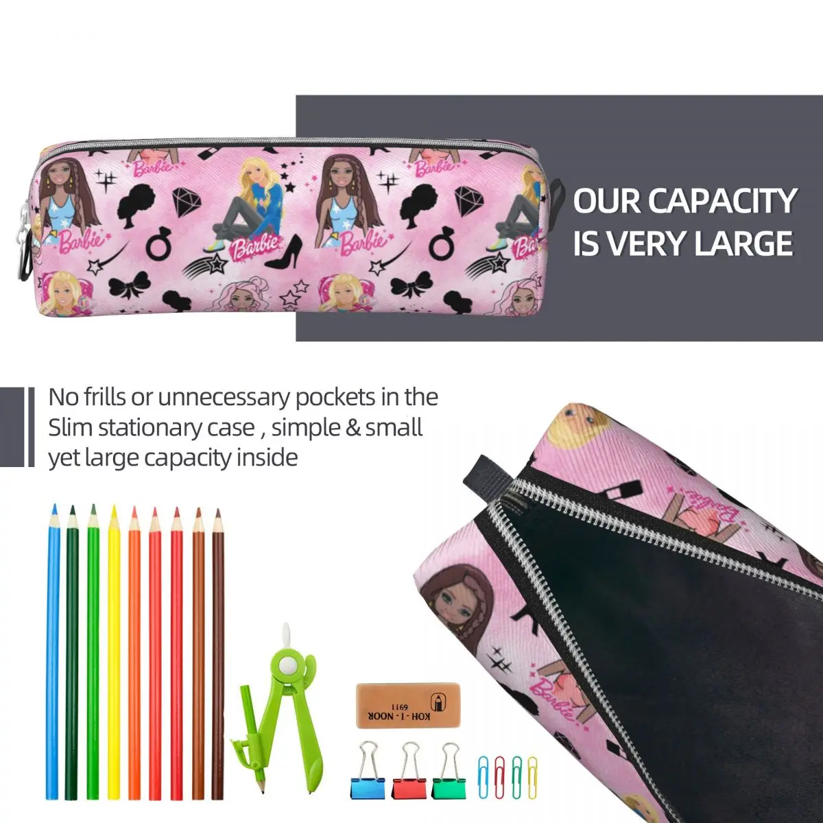 Imagem -06 - Clássico Barbie Lápis Cases Lápis Pouch Pen Holder para Estudantes Grande Bolsa de Armazenamento Papelaria Escola Presente