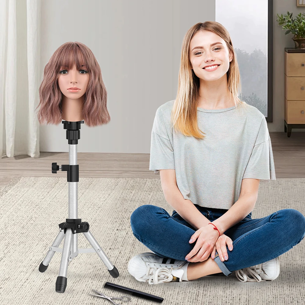 

Alileader Mannequin Head Stand Wig Head Stand 23.5 Inch Adjustable Wig stand Tripod Hairdresser Table Training Head Stand