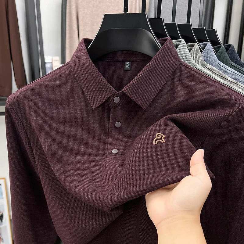 Men's Autumn New Printed Lapel Polo Shirt Luxury Brand Long Sleeved Thickened T-shirt Fashionable Business Casual Men's clothing