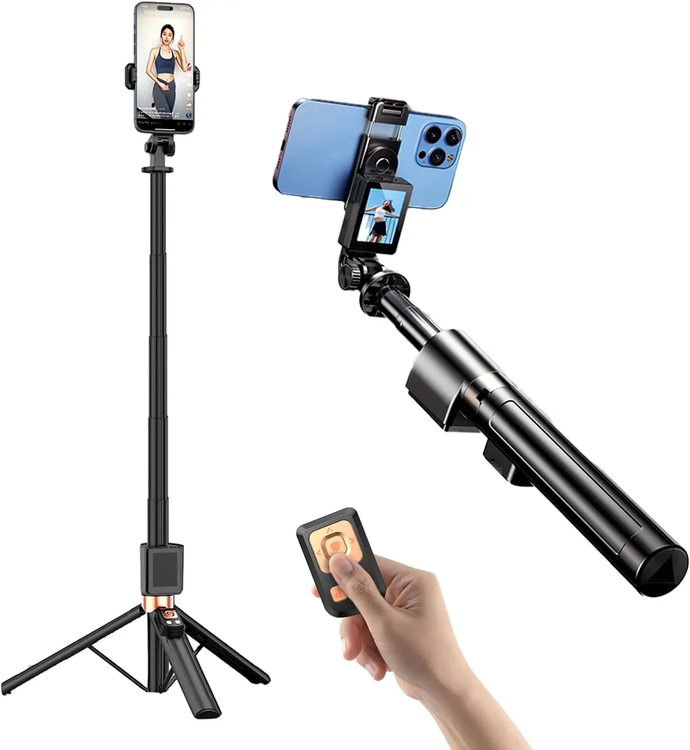 

Extendable Selfie Stick with Remote Shutter, 170cm Aluminum Tripod for Vlog & Live Streaming
