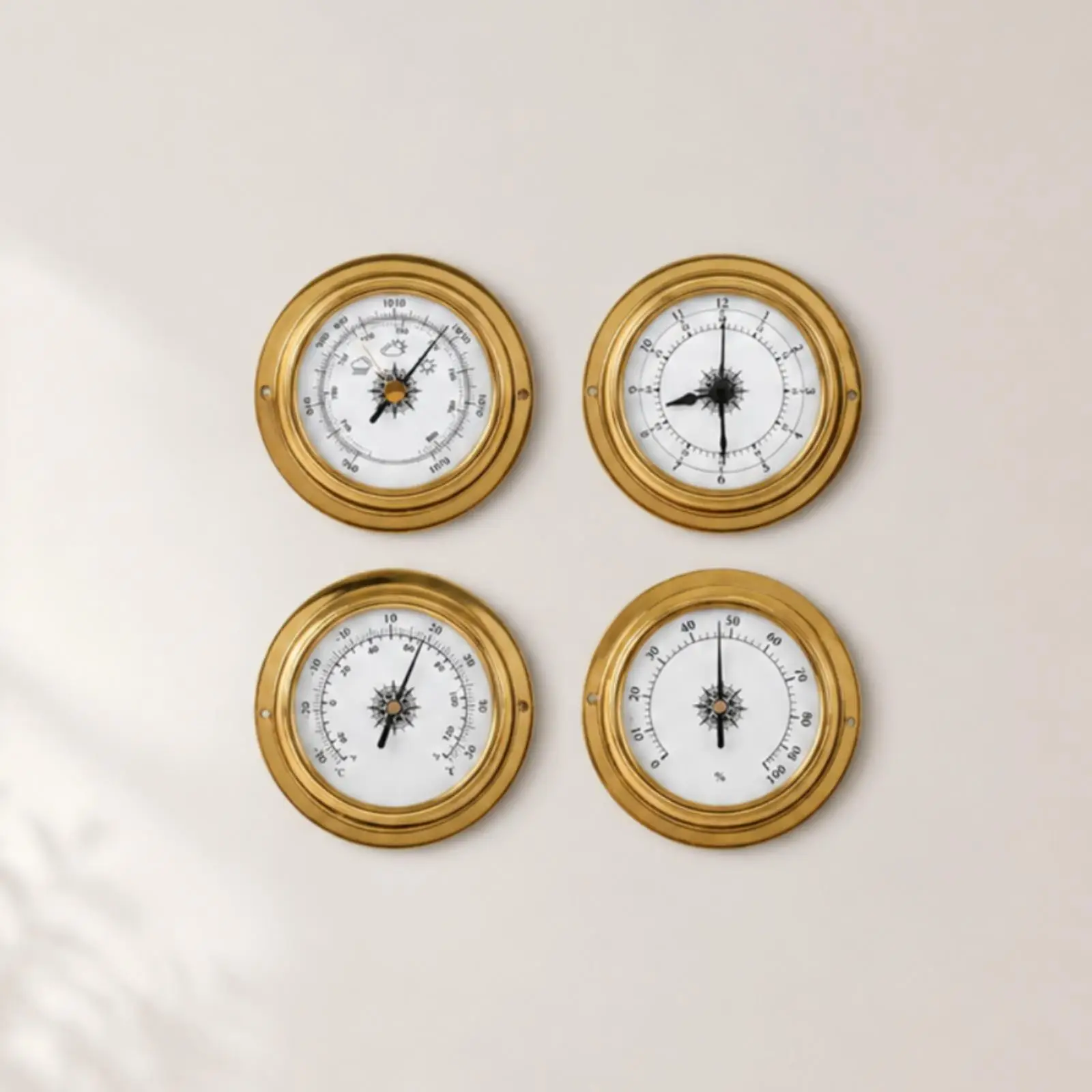 Seafaring Brass Weather Gauge Set Barometer Thermometer Hygrometer Clock for Marine Meteorological Tracking Boat Cabin Decor