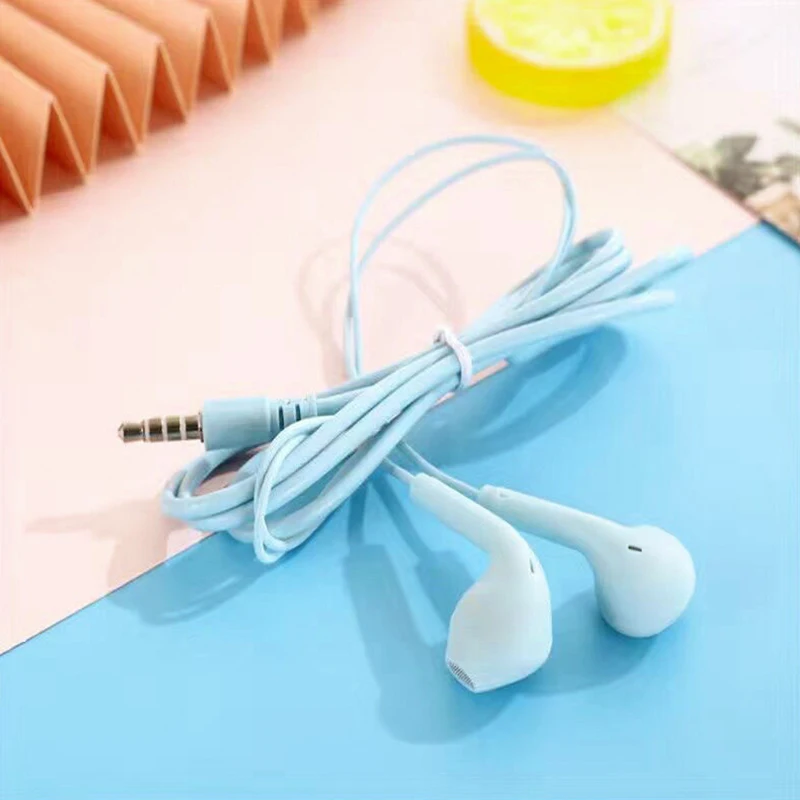 3.5mm Jack Candy Color Macaron Wired Headset In-ear With Microphone Music Call Student Business Simple Wired Headset Unisex