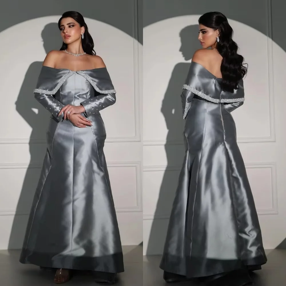 

Customized Exquisite Satin Women Prom Dress Charming Beading Party Gown Half Sleeve Floor Length evening dresses luxury 2025