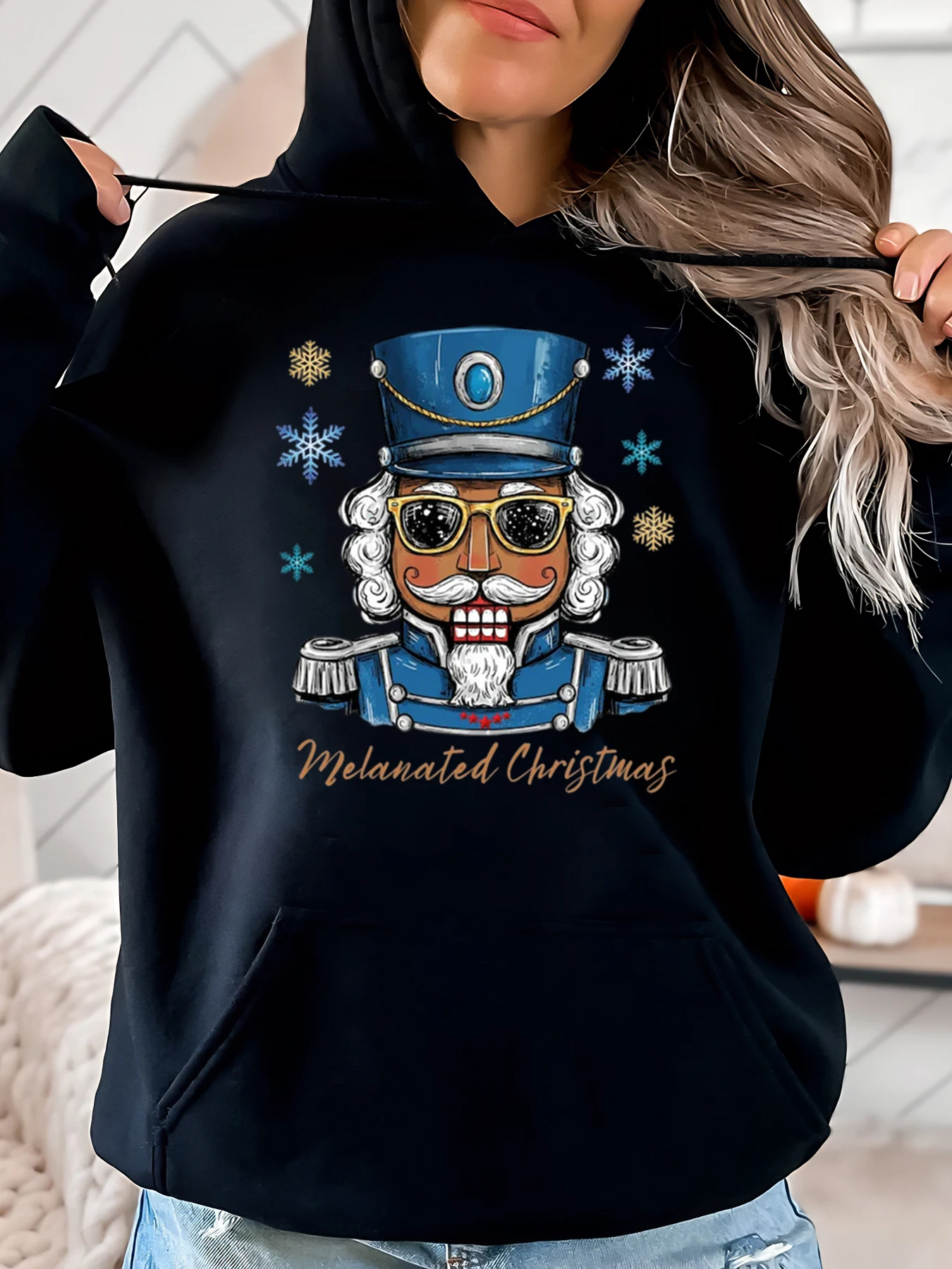 

Щелкунчик Меланированная толстовка с рождественским принтом Праздничная женская повседневная одежда Черный Большие размеры