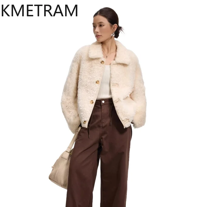 

Куртка KMETRAM из 100% натуральной овчины лагон с прикрепленной шерстью, женская, двусторонняя, короткая, из натурального меха, зимняя одежда 2026 Fourrure
