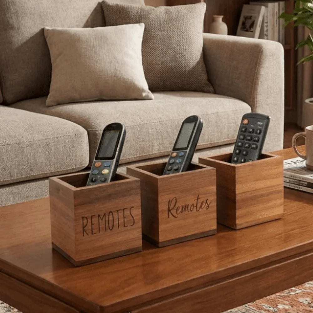 

Remote Container Wood Remote Control Holder Simple Decorative Pen Holder Vintage Style Desktop Organizer Office