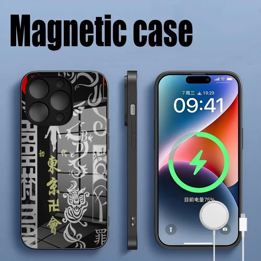 

Anime Tokyo Revengers Phone Case Magnetic charging Glass For IPhone 16 15 14 13 12 Pro Max Plus Samsung S24 S23 phone case