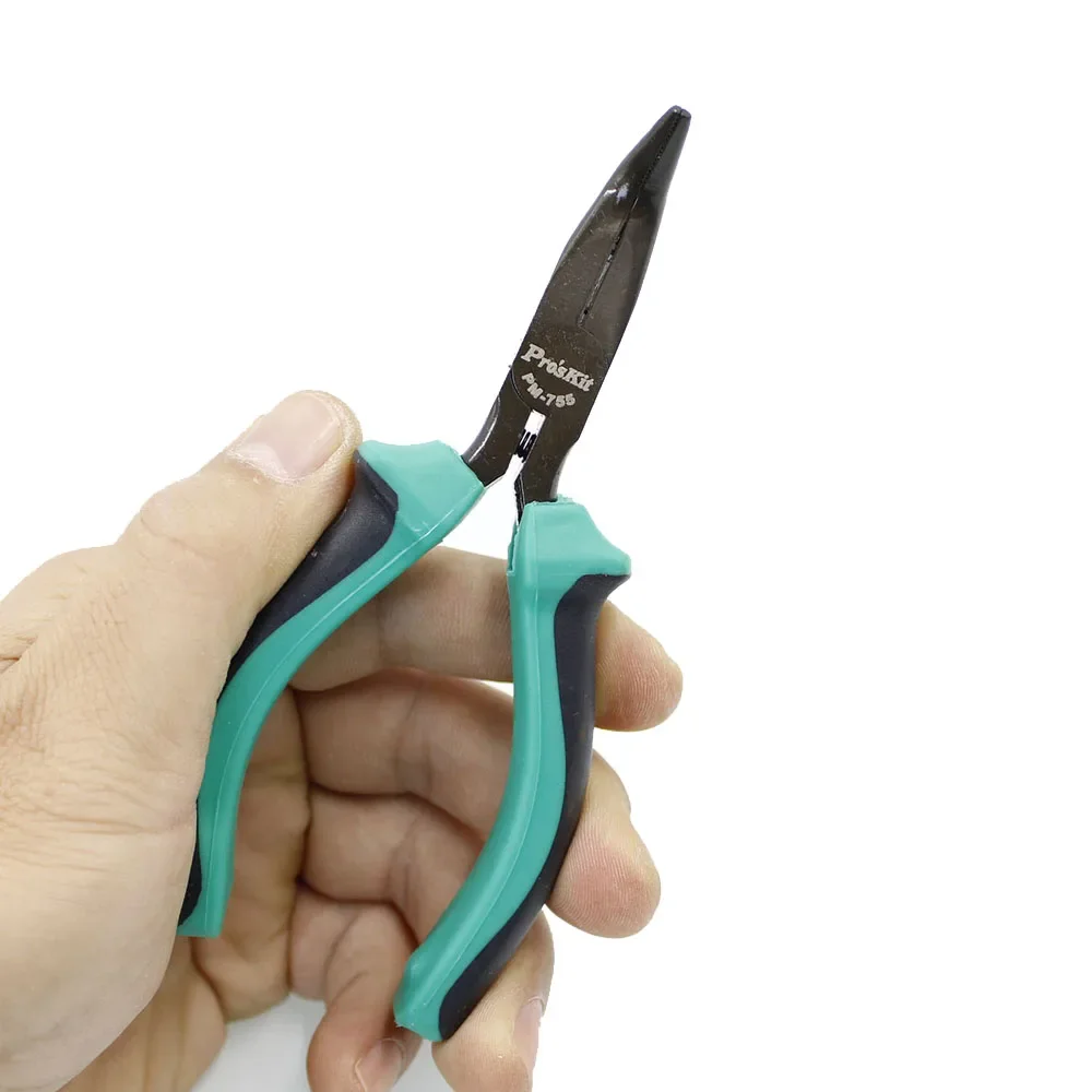 Pro'sKit PM-755 5-Zoll Zweifarbige Rutschfeste, Verschleißfeste Mini-Gebogene Spitzzange, Schneidzange, Drahtschneider, Handwerkzeug – Detail 7