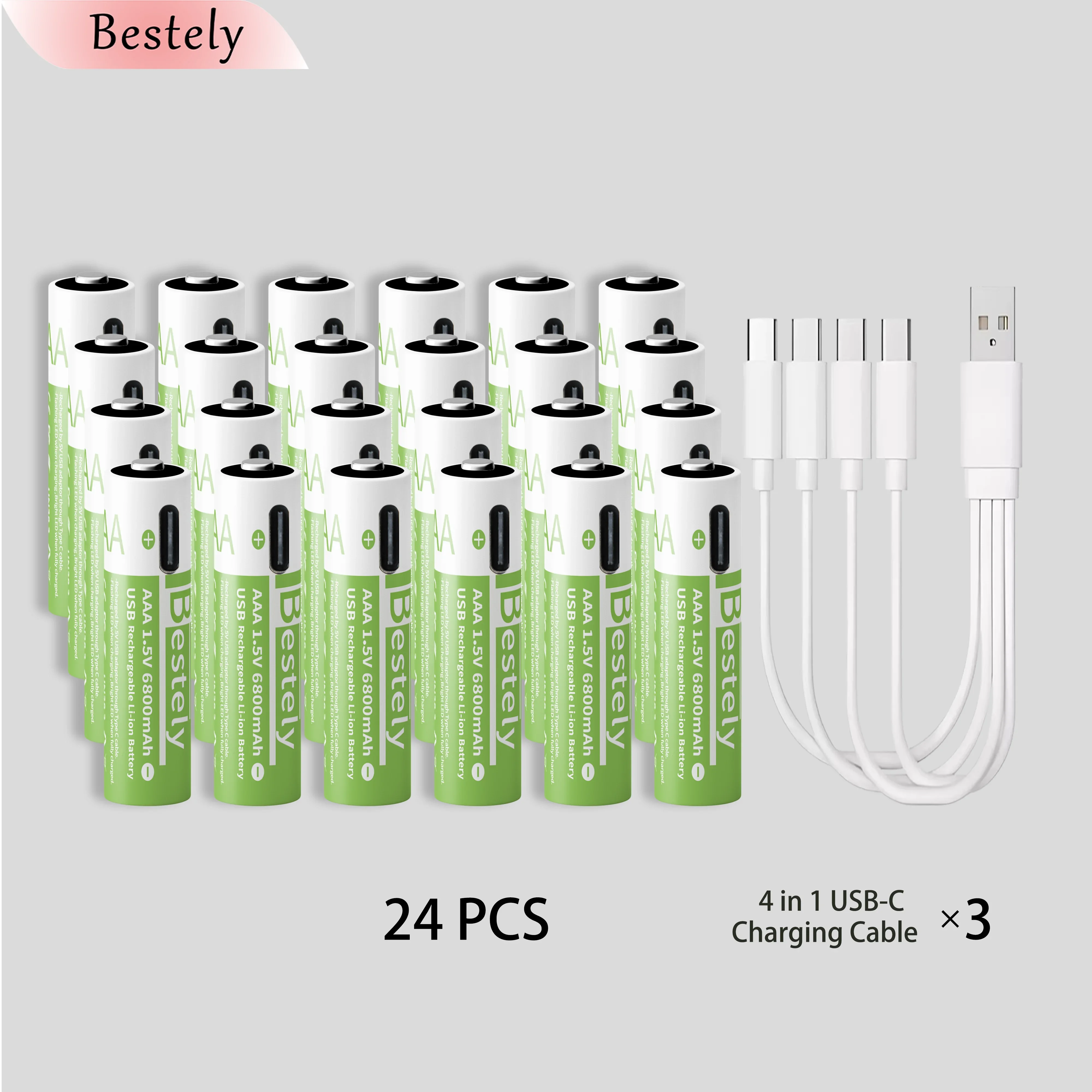 Nieuwe 1,5 V AAA 6800 mAh oplaadbare lithiumbatterij Type-C USB AAA Li-ionbatterijen met hoge capaciteit 2000 keer cyclus met gratis kabel