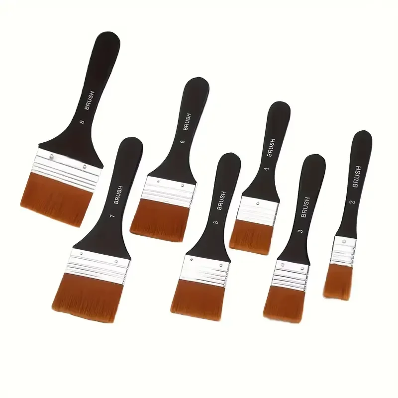 Watercolor & Oil Paint Brushes, 7 Sizes Nylon Hair Brush Set with Wood Handles, Multipurpose Drawing Tools for Acrylic Art Paint