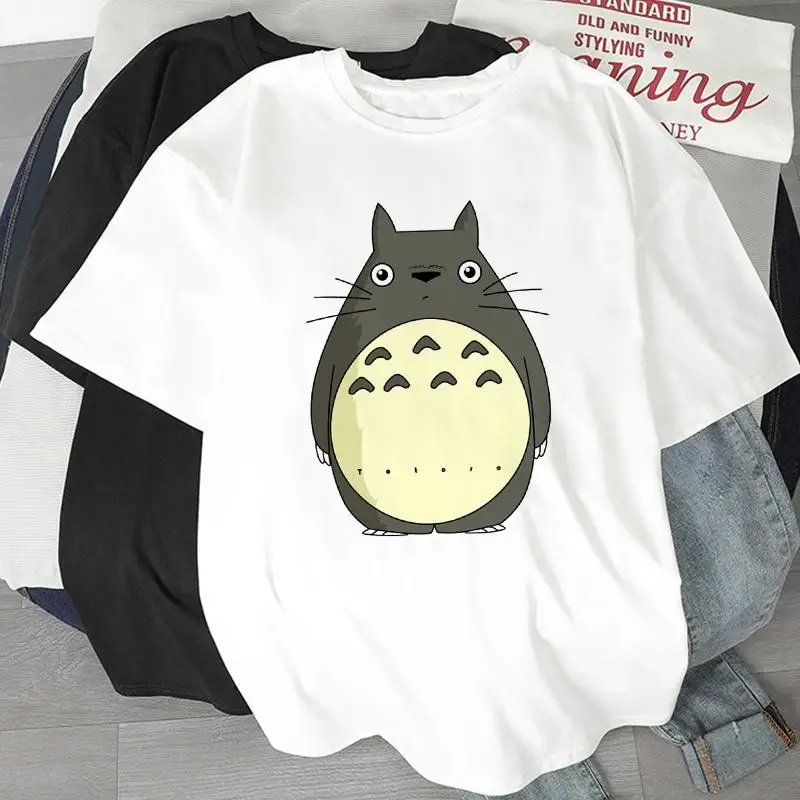 Hayao Miyazaki Anime serie Totoro impreso hombres y mujeres Casual suelto cuello redondo manga corta Harajuku Anime camiseta Unisex