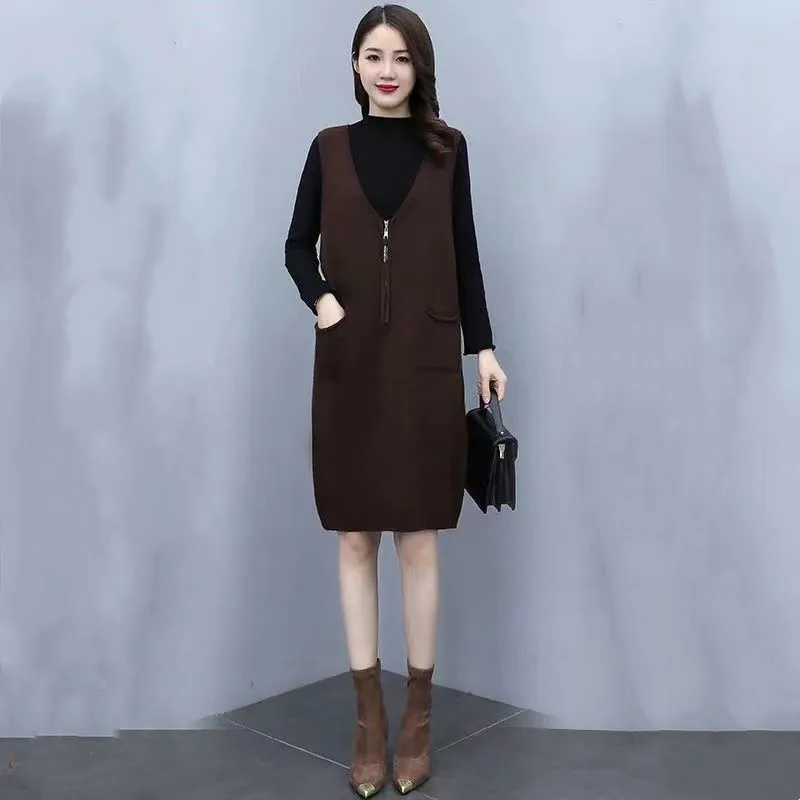 Sweater Dress Women's Autumn/Winter 2024 New Loose Fashion Slim Fit Knitted Bottom Vest Skirt