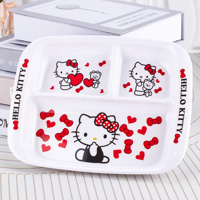 Sanrio Hello Kitty piring makan malam anak-anak, peralatan makan kartun lucu, piring sarapan kreatif