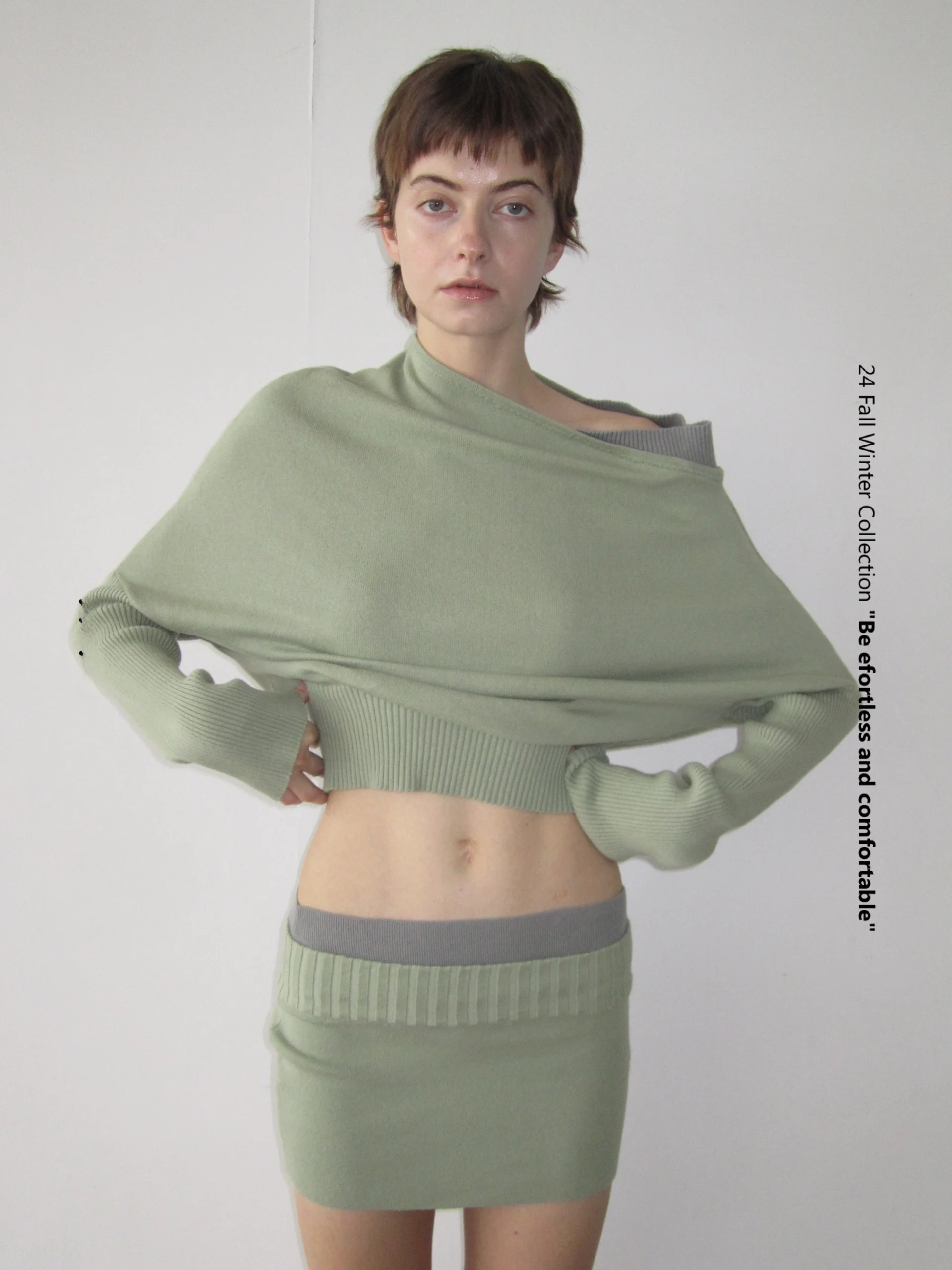 

Minnixi, оригинальный дизайн, ранняя осень, цветная блузка для похудения, летучая мышь, длинный свек, повседневная универсальная юбка с низкой талией, женская Fa...