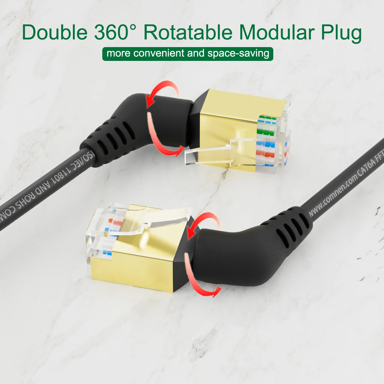 Patchtek CAT6A Ethernet Cable 10Gbps 90/360 Degree Rotation  10G Cat6 Patch Cord UTP Lan Cable for Ps5 Router Xbox Computer