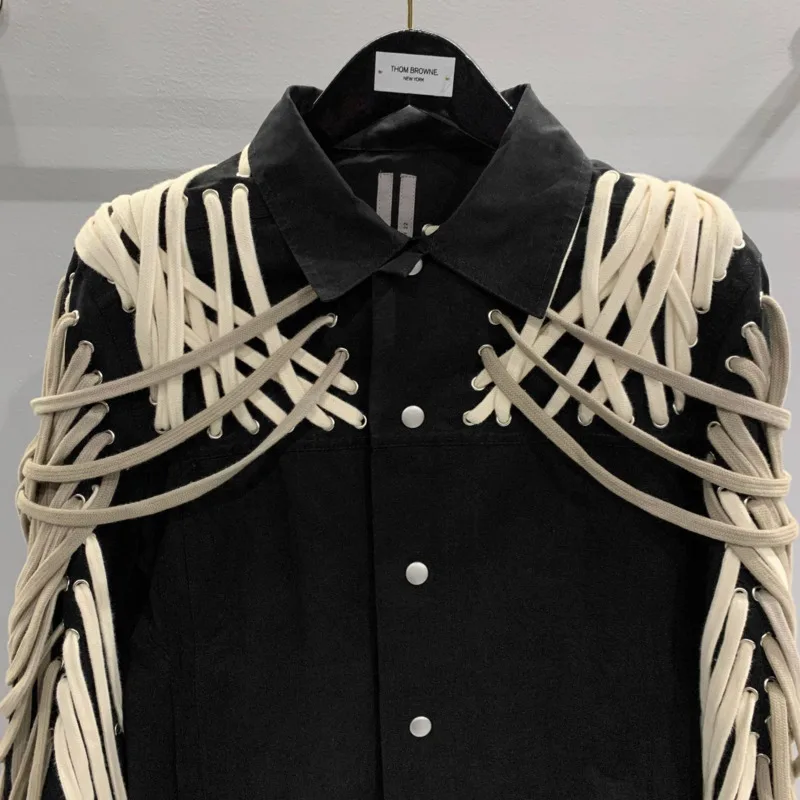 HKSH Spring Autumn New Men\'s Streetwear Dark Punk RO Stylish High Street Rope Jacket Women Chic Fashion Y2K Cotton Coats HK3531