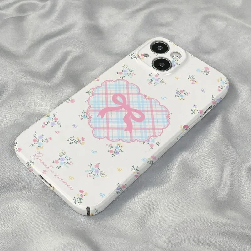 Ins Pink Purple Bow Flower  Case for IPHONE 16 PRO MAX 15 13 14PRO 11 12 13 Mini XR Acrylic Hard Mobile Phone Cases Back Covers