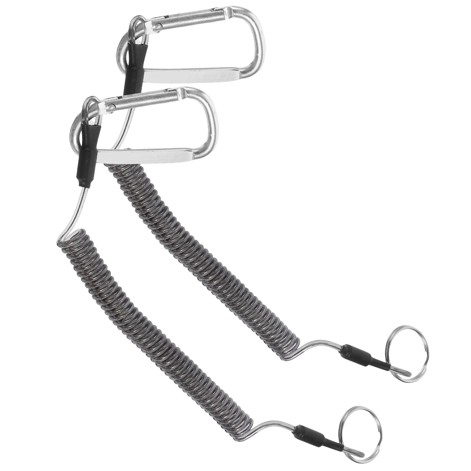

2Pcs Fishing Lanyard 3# Silver Snap Hook Steel Wire Elastic Coiled Retractable Safety Line for Fishing Tools