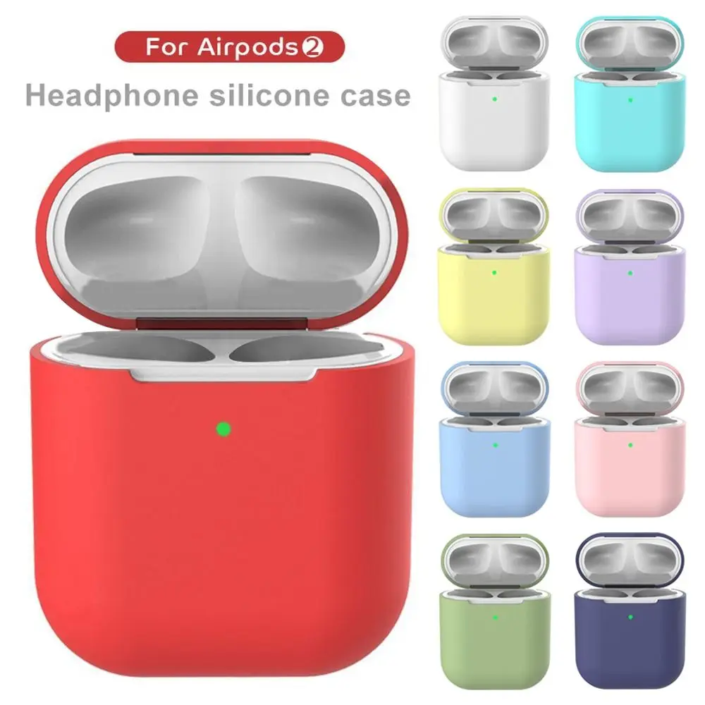 Einfarbige Silikonhülle für Airpods 2, Schutzhülle, Anti-Verlust, schlank, ultradünn, kabellose Kopfhörer-Tasche, Ärmelschutz