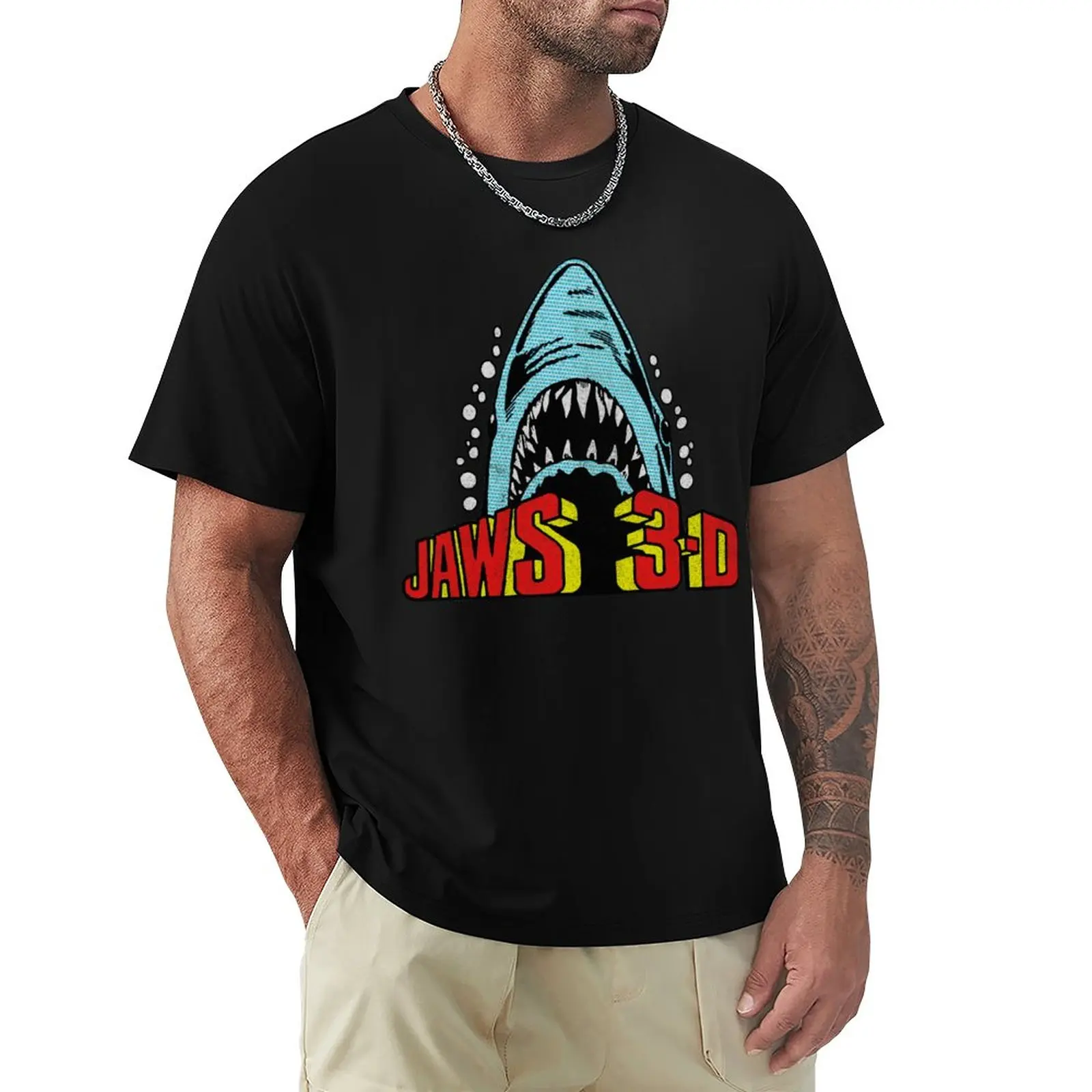 

Jaws 3-D Comic Style Portrait Poster T-Shirt T-shirt short summer tops Tee shirt designer t shirt men