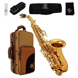 AUROSUS SB-G CURVED SOPRANO SAXOPHONE YELLOW BRASS BODY & KEYS GOLD LACQUER FINISH