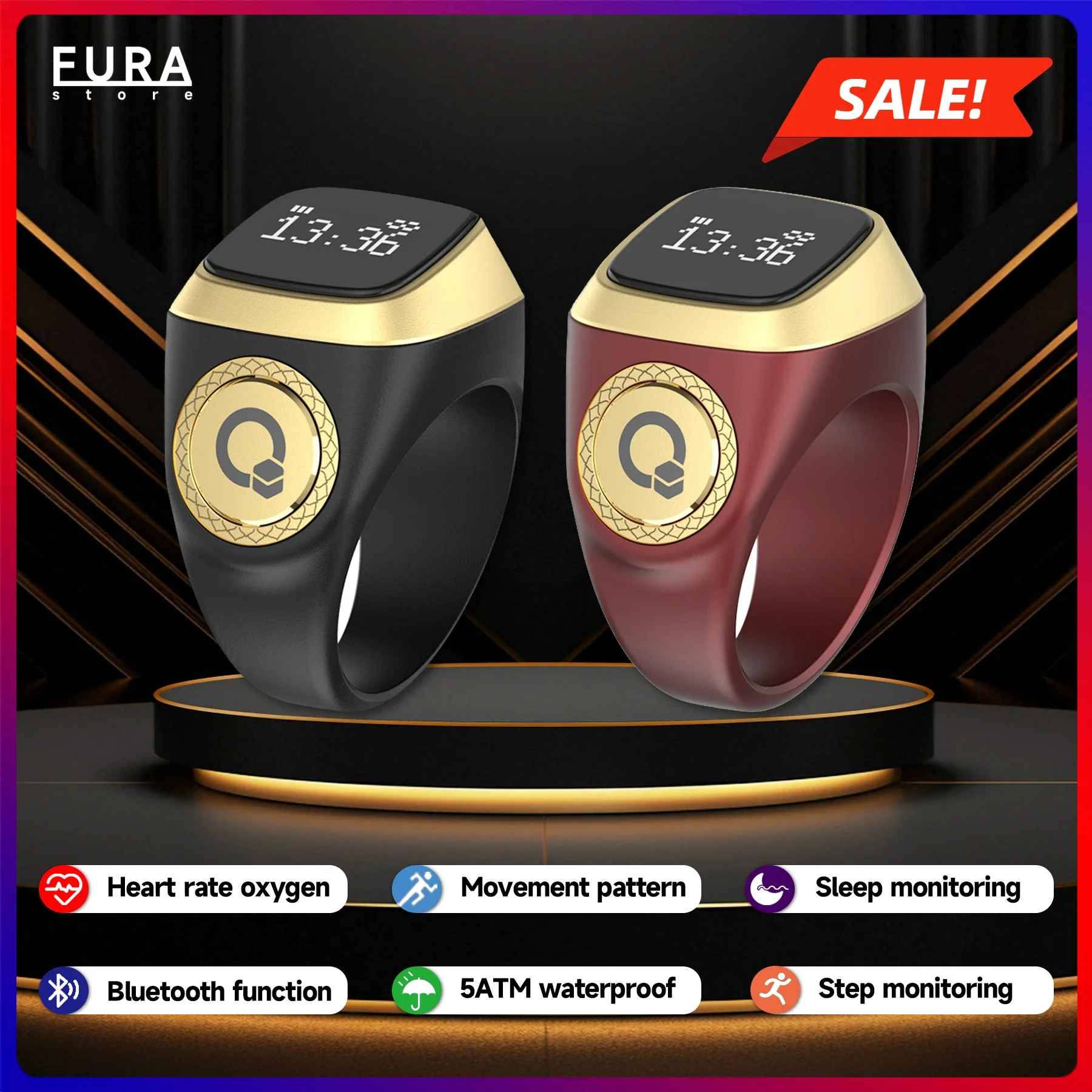 2024 New APP Smart counter ring for Muslims 5 prayer time reminder vibration waterproof