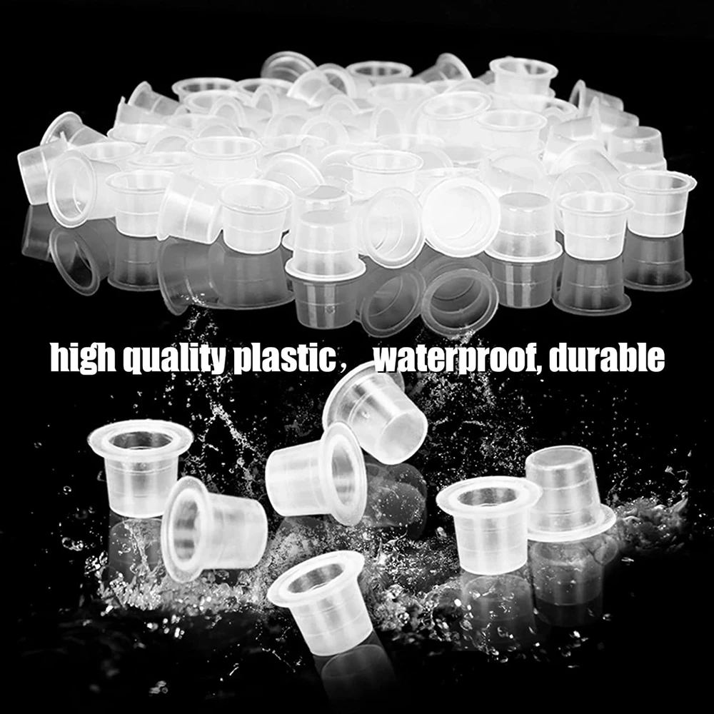 Tattoo Ink Cups 100pcs Plastic Disposable Microblading Ink Cup Tattoo Pigment Ink Caps for Permanent Makeup Pigment Clear Holder