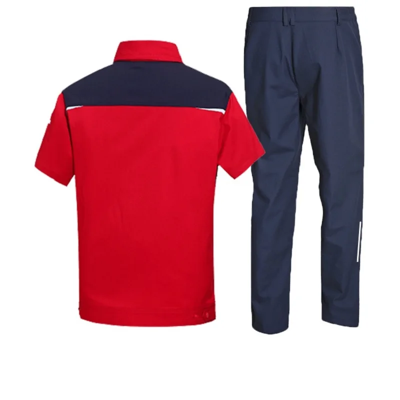 ฤดูร้อนแฟชั่นเสื้อผ้าทํางานยืด Anti Static Auto Repairman Worker ชุด Contrast สีแถบสะท้อนแสงความปลอดภัย Coverall