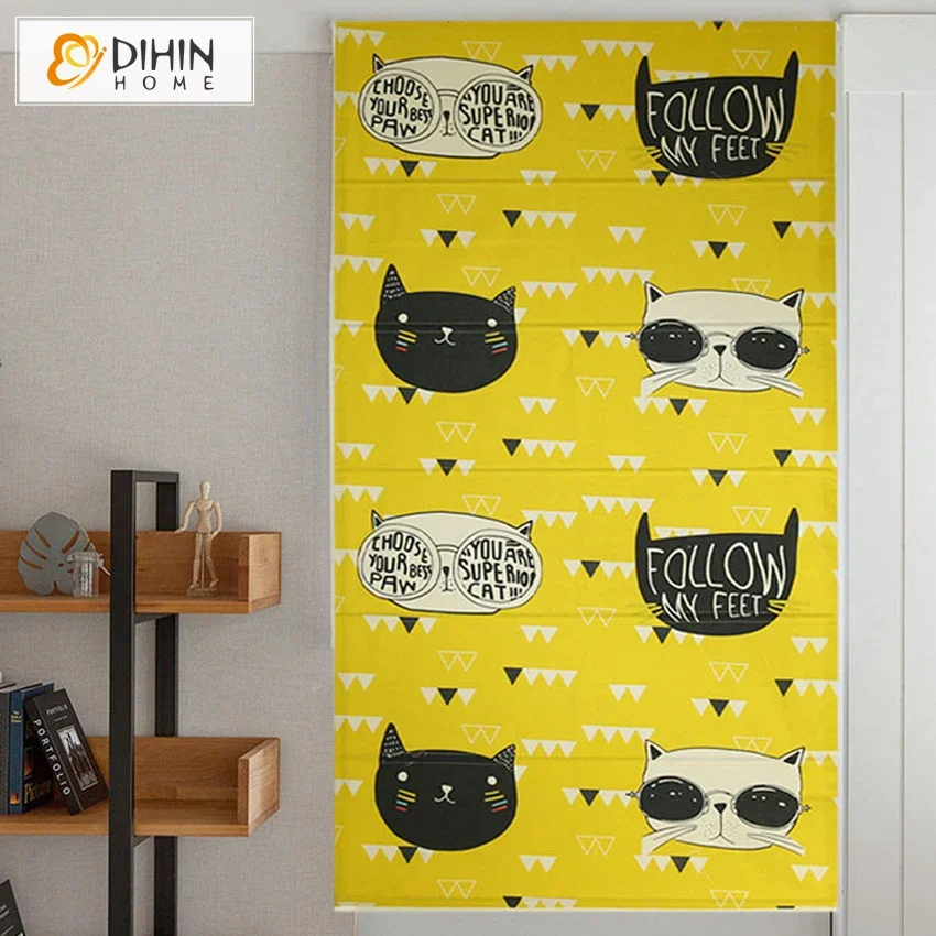 

DIHIN HOME Motorized 2 Colors Cartoon C Printed Curtain Drapes Roman Shade Roman Blind For Living Room