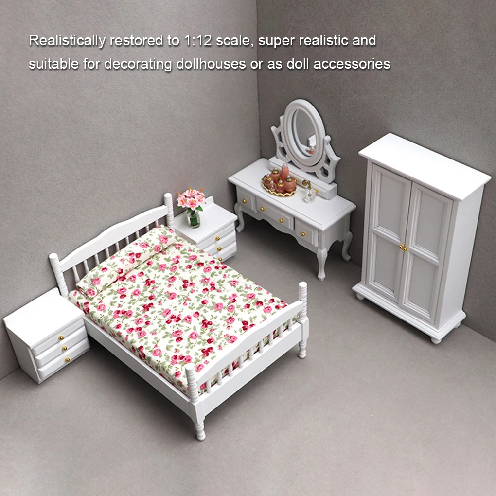 8 pièces/Kit modèle Miniature meubles bois poupée maison chambre 1:12 lit armoire Table jouer jouets Portable mignon accessoires