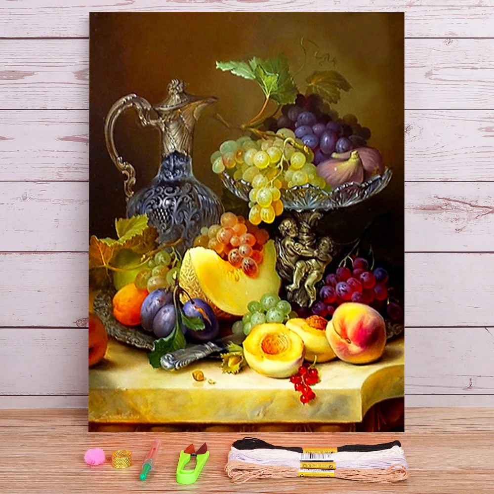 Fruit Landscape Pre-Printed 11CT Cross-Stitch DIY Embroidery Kit DMC Threads Needlework Handmade Sewing Hobby Magic  Stamped