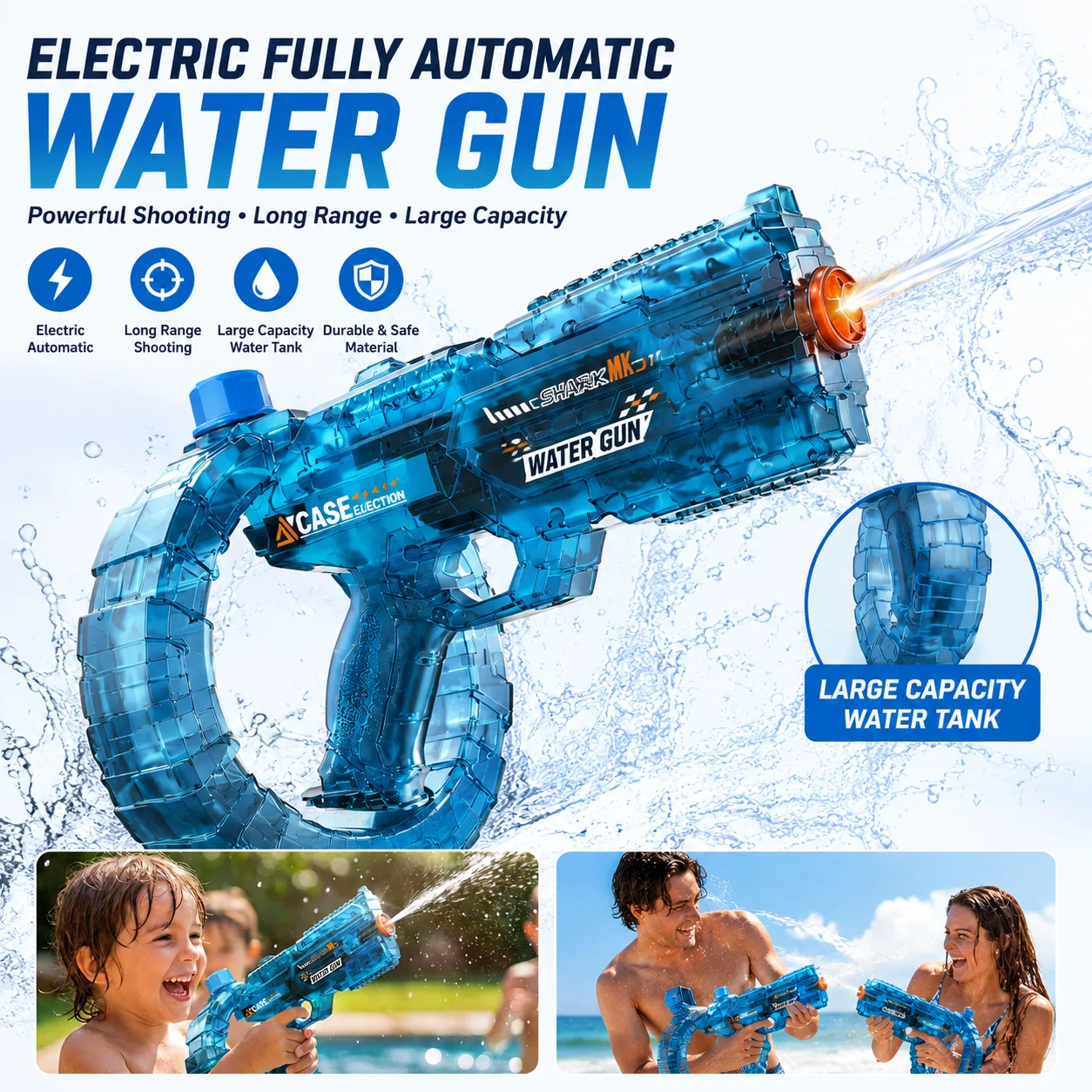 Electric Fully Automatic Water Guns For Adults Children Powerful Squirt Portable Water Blasters Summer Outdoor Beach Toy Gift