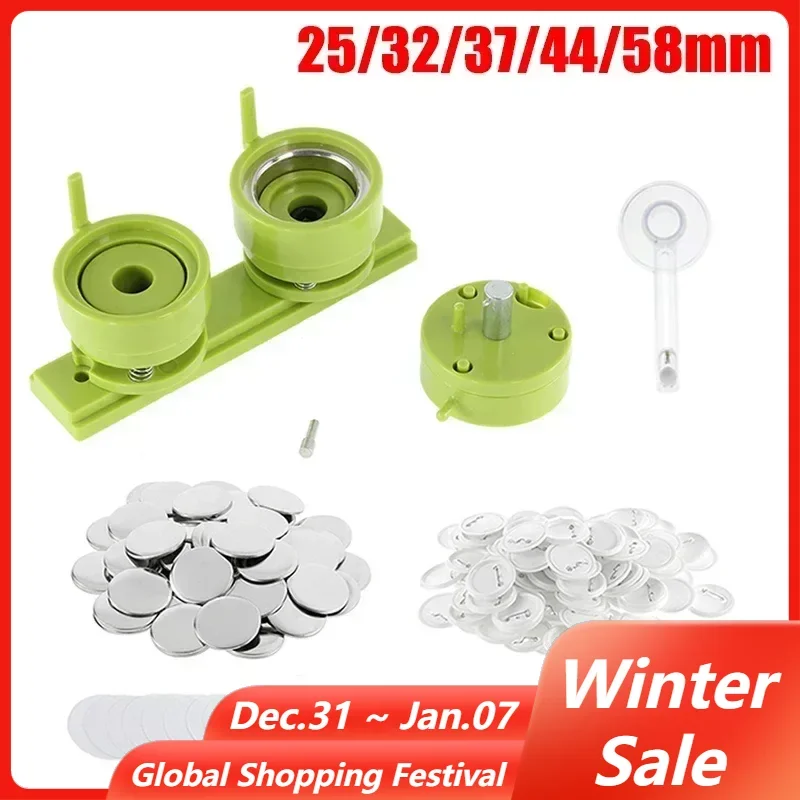 25/32/37/44/58mm Button Maker Machine Mold with 100Set Button Parts + Circle Cutter for Pin Badge Press Maker Machine DIY Making