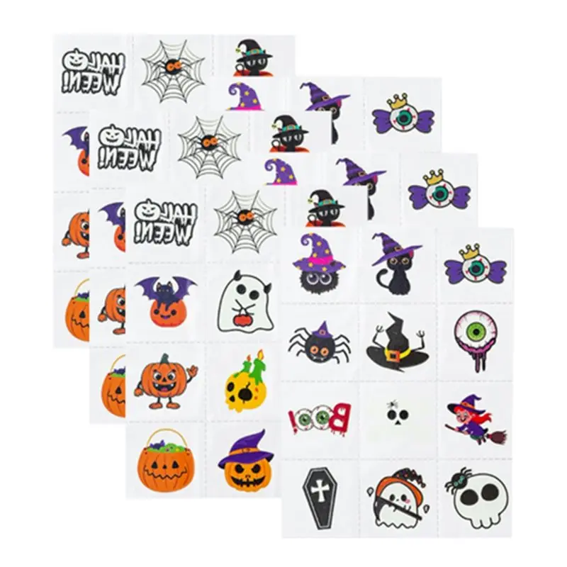 For Kids Halloween Glowing Temporary Tattoos 6 Sheets Face Makeup Accessories For Halloween Cosplay Holiday Party Gift