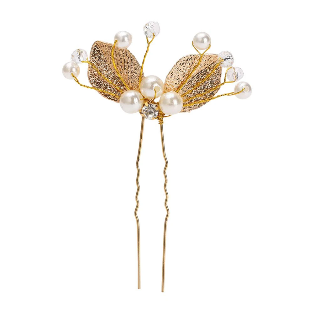 

Pearl Hairpins U Shaped Women Leaf Crystal Alloy Wedding Pearl Hair U Shaped Hairpin For Bridal Accessories Hairstyle Tool