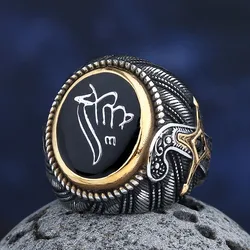 New Design 316L Stainless Steel Tone Saudi Star Ring With Black Stone Mysterious Exaggerated Men Ring Jewelry For Boyfriend Gift