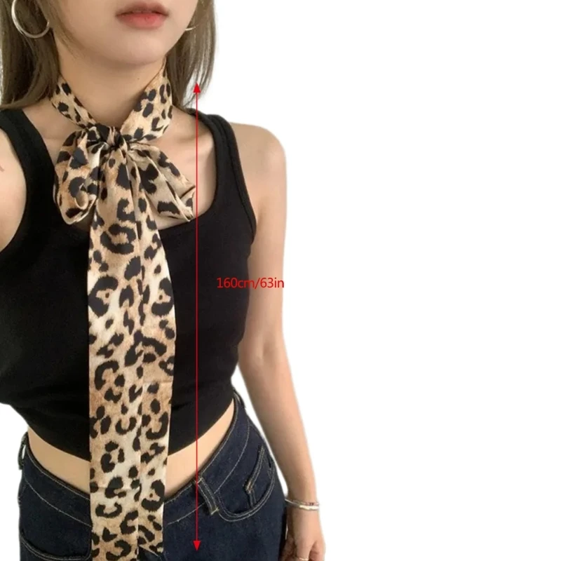 Lenço longo magro com estampa leopardo elegante para mulheres da faixa cabelo cinto