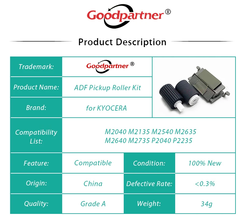 1X 302S094050 3BR07040 36211110 ADF Pickup Feed Roller Separation Pad for KYOCERA M2040 M2135 M2540 M2635 M2640 P2040 P2235