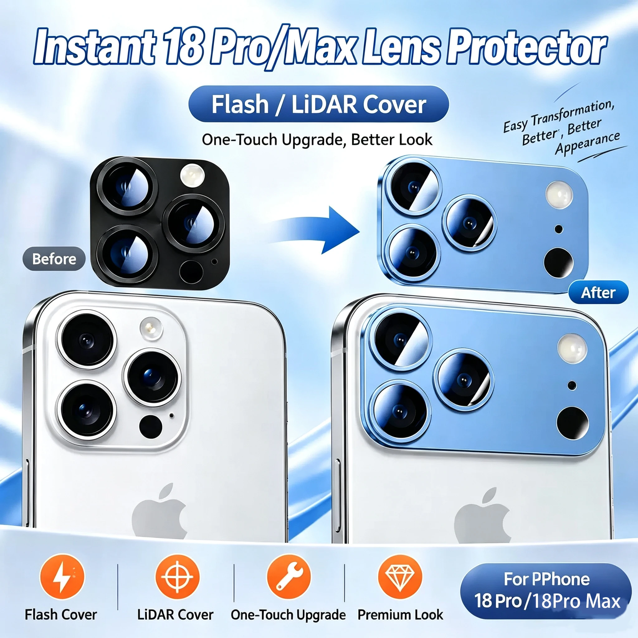 Für iPhone 14 15 16 Pro Max Sofortige Umwandlung in iPhone 18 Pro Max 18 Pro Luxuriöser Kratzfester Objektivschutz aus Gehärtetem Glas – Detail 4