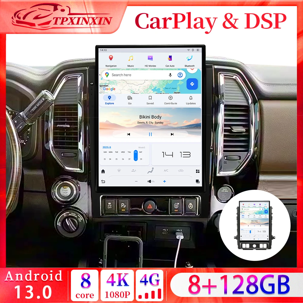 15.6Inch 8+128GB Andriod 13 Car Radio For Nissan Titan 2016 - 2025 Tesla Screen Car GPS Navi Multimedia Player Stereo Head Unit